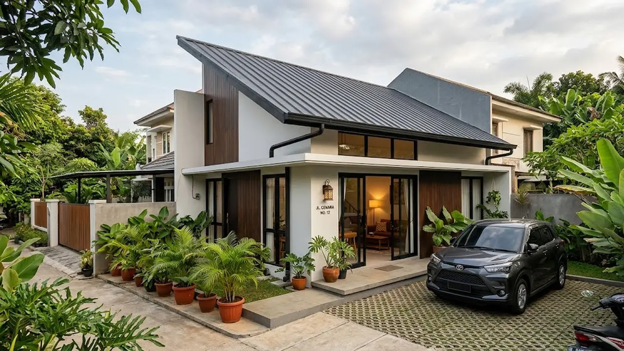 Model Rumah Minimalis Atap Miring Satu Sisi