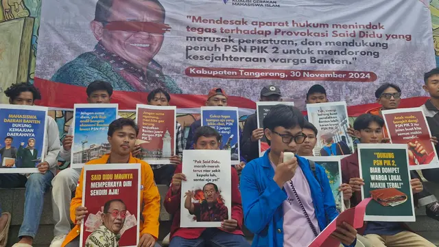 Sejumlah mahasiswa yang tergabung dalam Koalisi Gerakan Mahasiswa Islam (KGMI) bicara soal pernyataan Said Didu terkait Proyek Strategis Nasional (PSN) Pantai Indak Kapuk (PIK) 2.