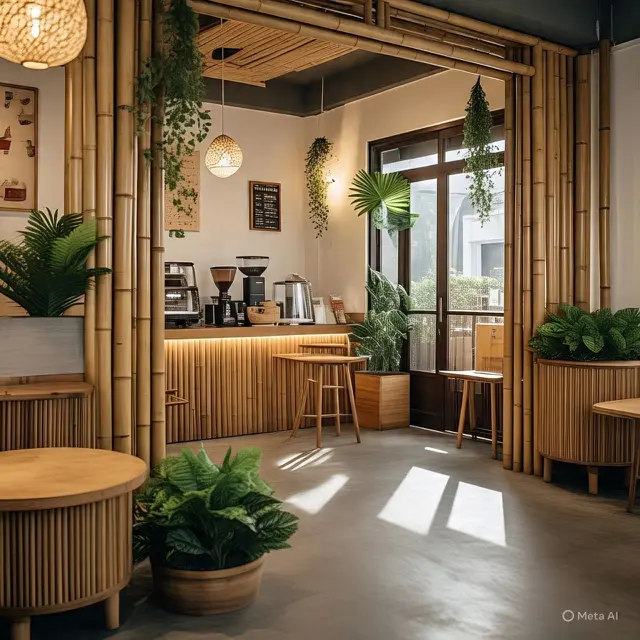 Desain Warung Kopi Kombinasi Bilik, Bambu, dan Kayu