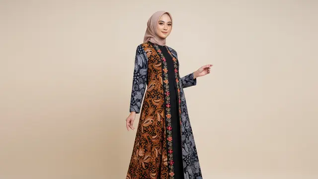 Gamis Batik Premium Two-Tone dengan Bordir Kombinasi