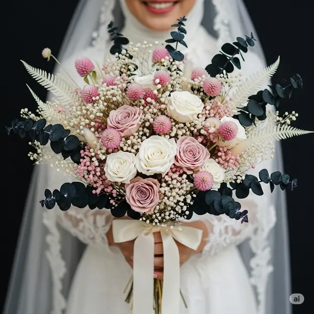 Ide Buket Pengantin dari Bunga Kering: Mawar