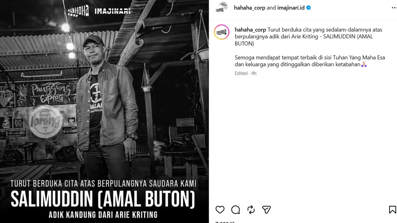 Postingan Instagram hahaha corp tentang mendiang Amal Buton. (Instagram.com/hahaha_corp)