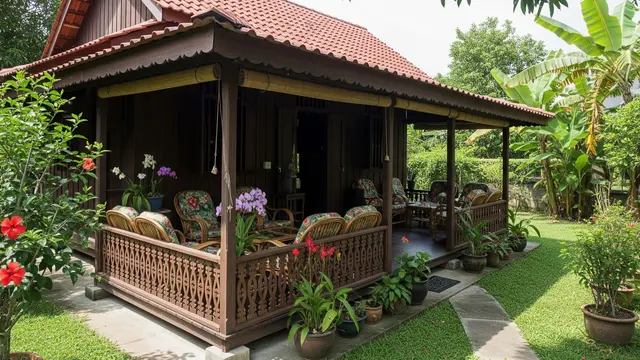 Rumah Kampung 1 Lantai dengan Teras Unik ala Desa Tempo Dulu (Gemini AI)