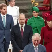 Pangeran Harry, Meghan Markle, Pangeran William, dan Kate Middleton saat hadir di Commonwealth Day Service. (PHIL HARRIS / POOL / AFP)