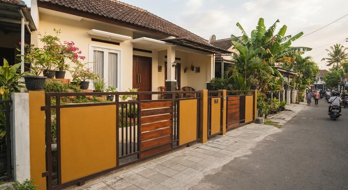 Warna cat pagar warm tone yang terlihat elegan model oker