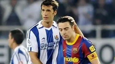 Ekspresi kapten Barcelona Xavi Hernandez setelah Barca kalah dari Real Sociedad 1-2 di San Sebastian dalam lanjutan La Liga, 30 April 2011. AFP PHOTO/ANDER GILLENEA