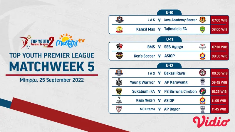 Nonton Keseruan Live Streaming Top Youth Premier League Minggu