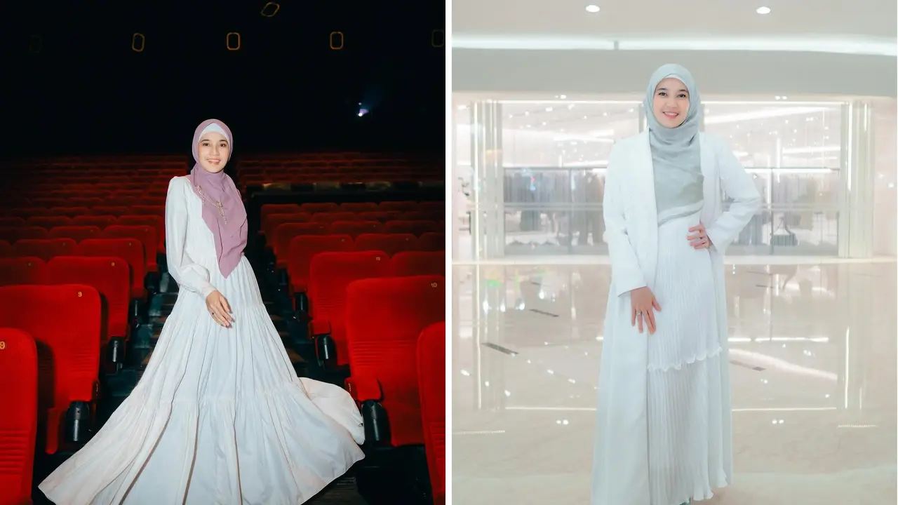 6 Pilihan Gamis Simpel Putih ala Dhini Aminarti, Referensi Tampil Syari dan Modis di Usia 40-an