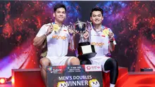 Ganda putra Indonesia, Leo Rolly Carnando/Daniel Marthin, berhasil meraih gelar juara Thailand Open 2026 setelah mengalahkan wakil India, Satwiksairaj Rankireddy/Chirag Shetty dengan skor  21-12, 25-23 di Bangkok, Minggu (17/5/2026). (PBSI)