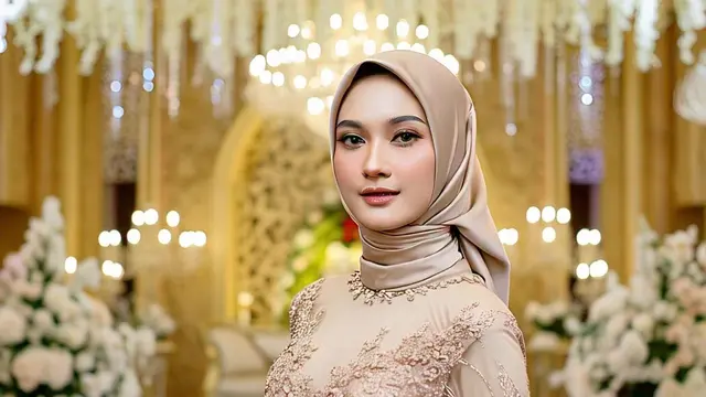 Referensi baju bridesmaid hijab warna rose gold/Via Meta AI