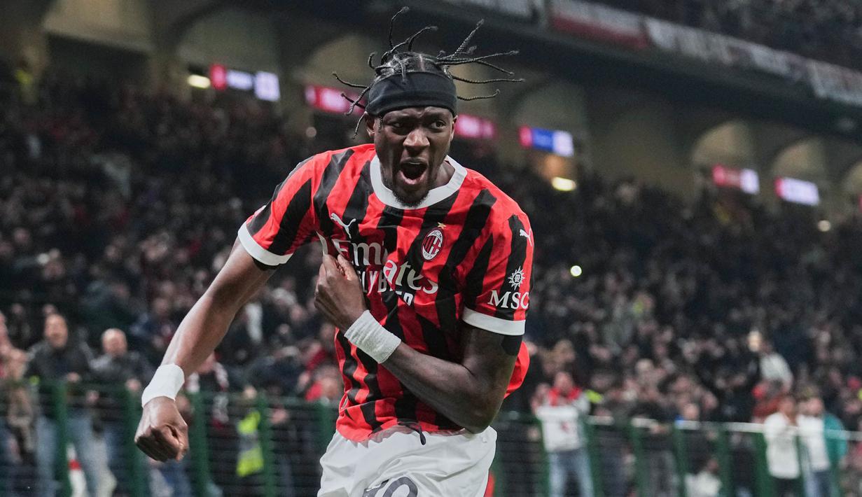 Tammy Abraham membuka keunggulan C Milan melalui golnya pada menit ke-47. (AP Photo/Antonio Calanni)
