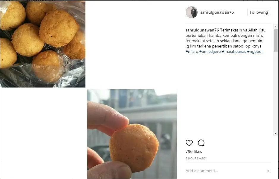 Sahrul Gunawan lama tak makan misro (Foto: Instagram)