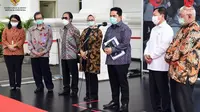 Menteri BUMN Erick Thohir menyampaikan kerja keras Pemerintah tidak ada artinya kalau masyarakat tidak membantu karena vaksin COVID-19 baru bisa beredar di awal tahun depan saat konferensi pers di Istana Kepresidenan, Jakarta, Selasa (21/7/2020). (Dok Sekretariat Kabinet)