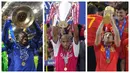 Foto kolase sejumlah pemain yang terpilih dalam 6 pemain elit yang kantongi gelar Liga Champions, Liga Inggris, dan Piala Dunia menurut The Sun. (Foto: AFP)