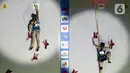 Atlet Panjat Tebing Putri Polandia, Natalia Kalucka (kiri) saat menekan tanda top saat melawan Emma Hunt (AS) di Kejuaraan Panjat Tebing Dunia IFSC 2022 di Jakarta, Sabtu (24/9/2022). Natalia Kalucka menempati posisi kedua dengan catatan waktu 7,20 detik usai di babak Final kalah dari pemanjat asal China, Lijuan Deng. (Liputan6.com/Helmi Fithriansyah)