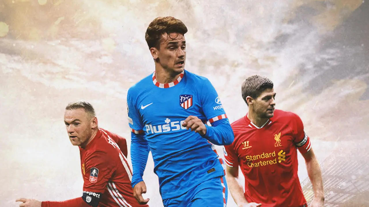 Ilustrasi - Wayne Rooney, Antoine Griezmann, Steven Gerrard