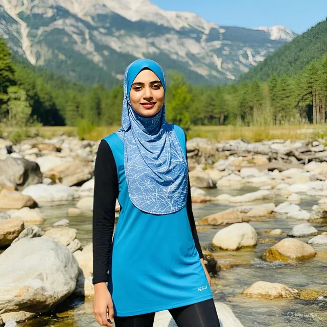 Camping Outfit Hijab. Foto: Meta AI