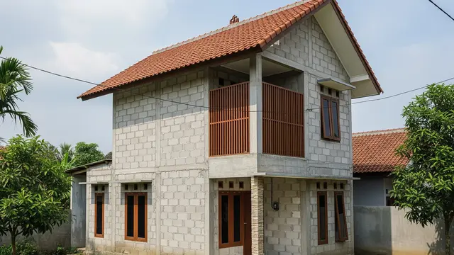 Rumah 2 Lantai Sederhana dengan Material Lokal