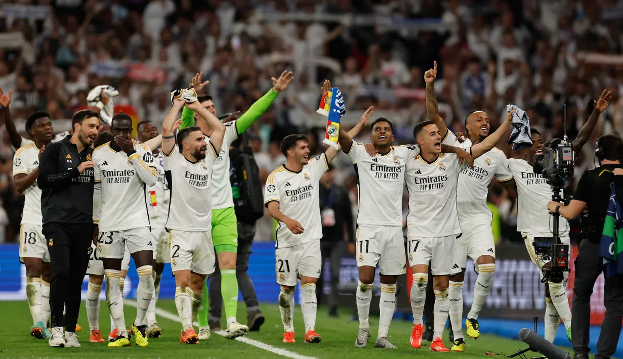 Kemenangan Real Madrid atas Bayern Munchen sekaligus memastikan langkah Los Blancos berlaga di partai final Liga Champions 2023/2024. (OSCAR DEL POZO / AFP)