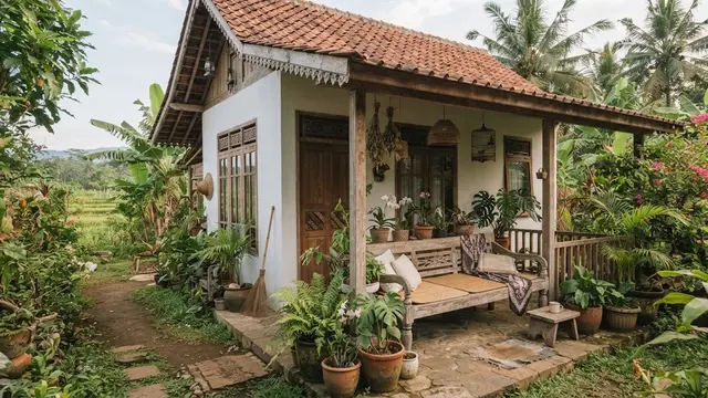 Inspirasi rumah mungil dengan teras teduh di desa dan cocok untuk slow living model teras memanjang bagian depan