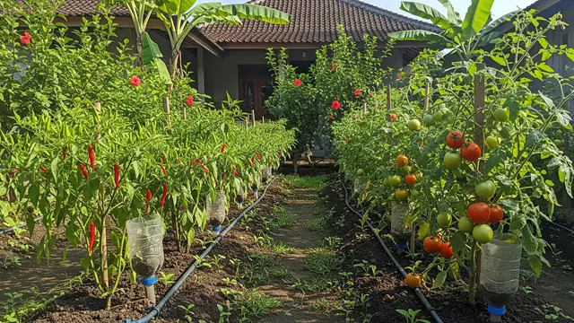 Ide Kebun Mini Rumah yang Menjaga Ketersediaan Sayur Selama Minggu Model Irigasi Tetes Sederhana