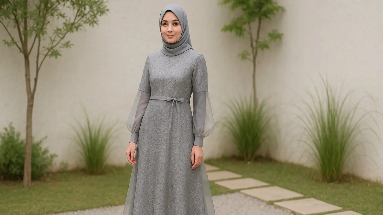 7 Model Gamis Brokat Warna Abu-Abu Kombinasi Terbaru, Simpel dan Elegan