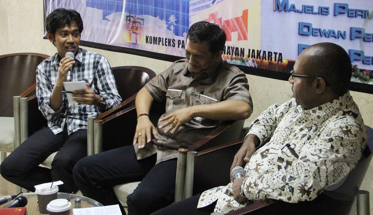Suasana dialog 'Politik Etis Ala Jokowi: Ketika Relawan Kebagian Jatah" Jakarta, Selasa (1/4/2015). Narasumber berpendapat  jatah jabatan untuk relawan adalah hal yang wajar (Liputan6.com/Helmi Afandi)