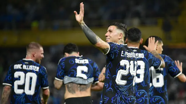 Selebrasi Enzo Fernandez usai mencetak gol di laga uji coba antara Argentina vs Mauritania di Estadio Alberto Jose Armando, Buenos Aires, Sabtu (28/03/2026) pagi WIB.