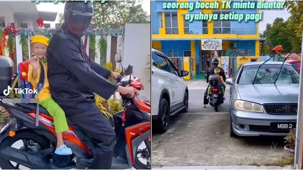 Sekolah Cuma Depan Rumah, Momen Bocah Minta Diantar Ayah Naik Motor Ini Menyentuh