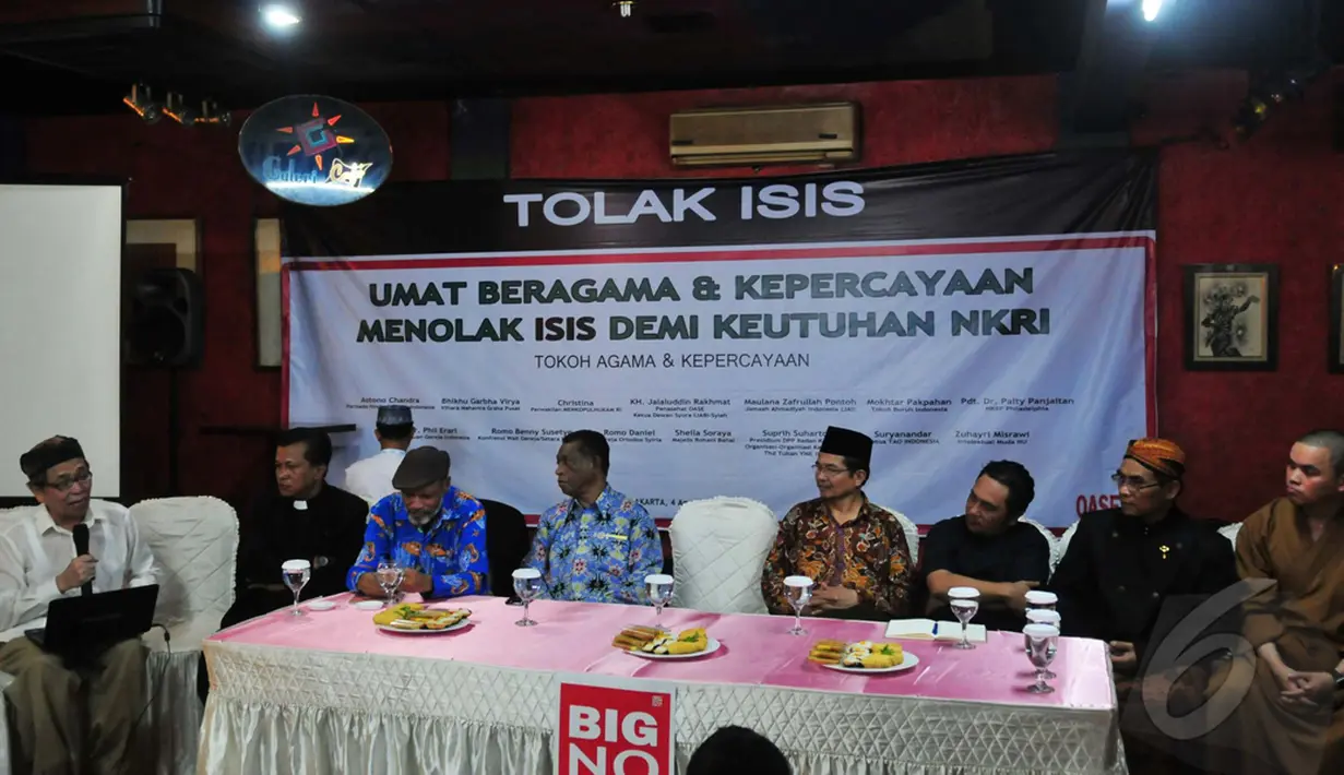 Menurut para tokoh agama yang hadir, keberadaan ISIS di Indonesia bisa mengancam keutuhan NKRI, Jakarta, Senin (04/08/2014) (Liputan6.com/Johan Tallo)