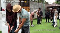 Momen Aurel Hermansyah latihan main golf diajari keluarga Halilintar. (sumber: Instagram/genhalilintar)