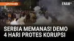 Polisi Serbia menembakkan gas air mata untuk membubarkan ribuan demonstran anti-pemerintah di pusat Kota Beograd, Serbia pada Sabtu (16/8). Bentrokan telah berlangsung selama empat hari, menyebabkan puluhan orang terluka dan ditahan.
