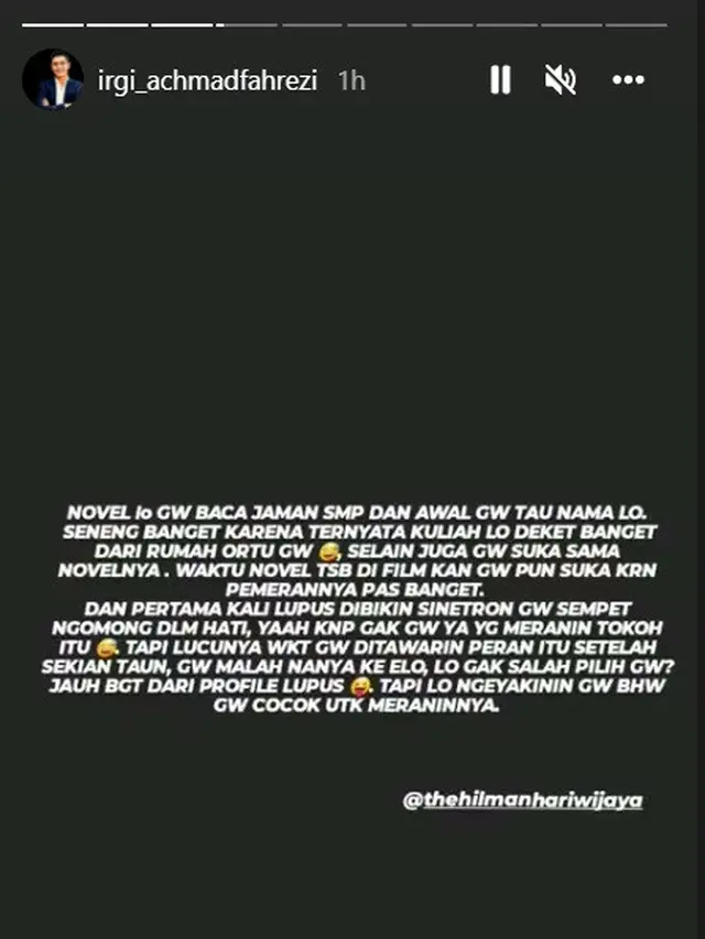 Unggahan Irgi Achmad Fahrezi soal mendiang Hilman Hariwijaya. (Instagram/ irgi_achmadfahrezi)
