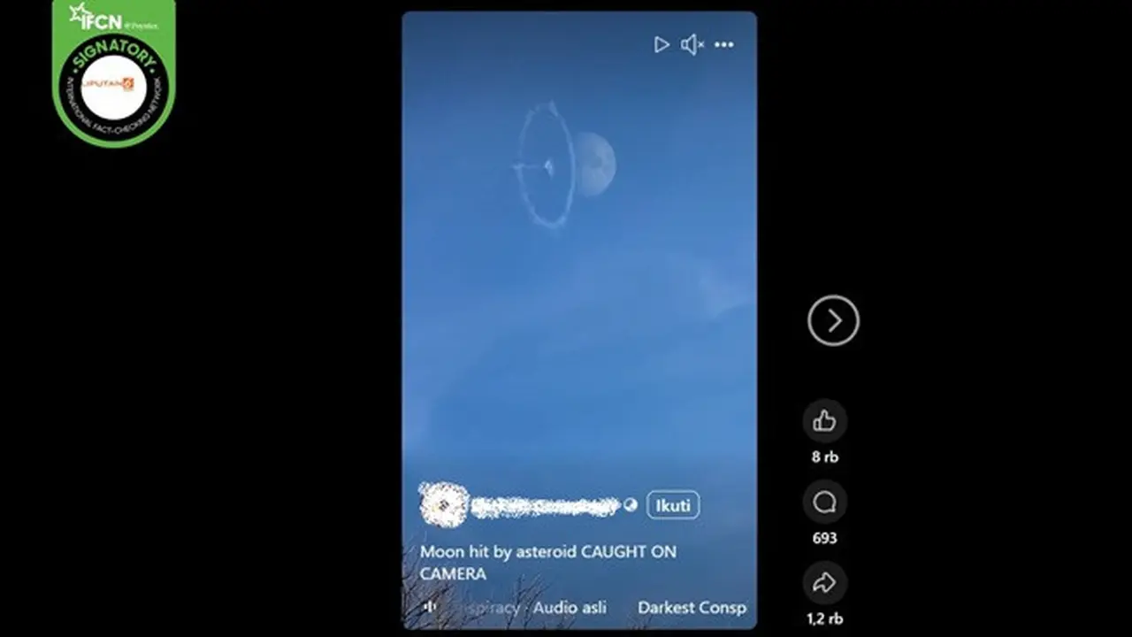 Beredar sebuah video yang diklaim sebuah asteroid menghantam bulan. (sumber: Facebook)