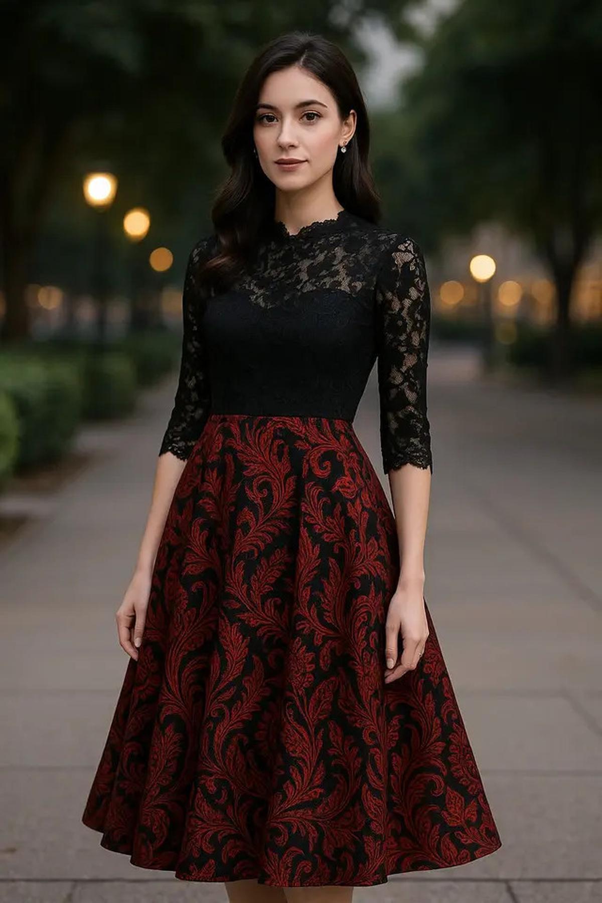 7 Model Dress Batik Brokat Warna Merah dan Hitam, Elegan Cocok untuk Acara Malam