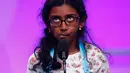 Nithika Rangan (9), peserta dari California berkompetisi pada babak ketiga Scripps National Spelling Bee di Oxon Hill, Maryland, Selasa (28/5/2019). Kompetisi mengeja ini yang tertinggi di AS, dengan peserta yang juga berasal dari negara lain. (AP/Patrick Semansky)