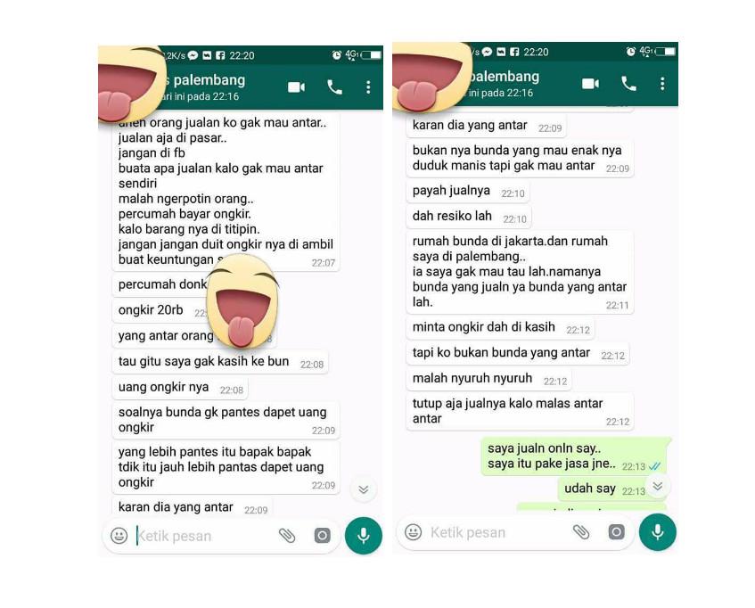 (Foto: Munirah Nhira Atsiqoh/Facbook) Pembeli merasa tak rela mengirimkan uang kepada pembeli untuk ongkos kirim.