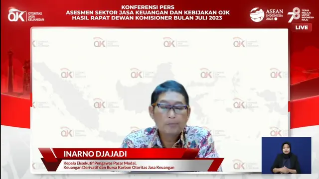 Konferensi pers asesmen sektor jasa keuangan dan kebijakan OJK hasil rapat dewan komisioner Juli 2023, Kamis (3/8/2023). (Foto: tangkapan layar/Elga N)