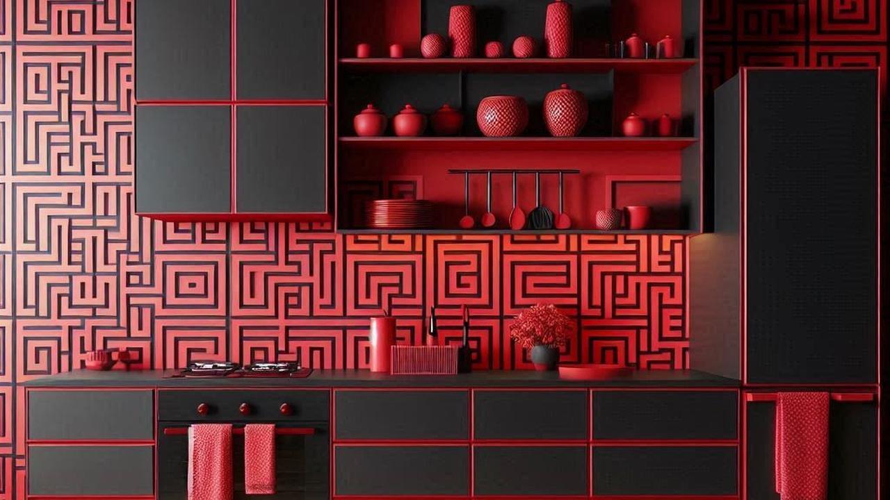 Desain Dapur Warna Merah Hitam