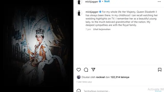 Ratu Elizabeth II - Mick jagger (Foto: Instagram/@mickjagger)