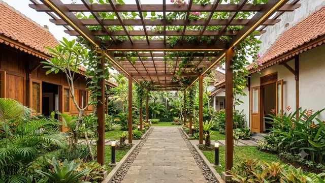 Inspirasi Lorong Rumah yang Cocok untuk Penghubung Dua Bangunan Model dengan Lorong Pergola