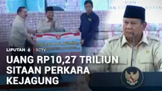 Presiden Prabowo Subianto menyaksikan penyerahan uang Rp10,27 triliun oleh Kejaksaan Agung ke negara. Uang triliunan ini merupakan hasil sitaan dan denda administratif Satgas Penertiban Kawasan Hutan atau Satgas PKH.