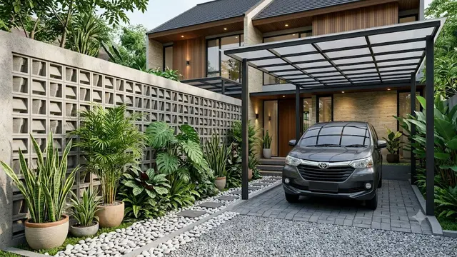 Inspirasi Carport 3x6 Meter dengan Roster Beton