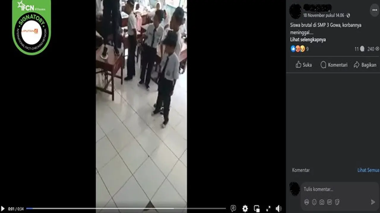 Gambar tangkapan layar kabar tentang korban perundungan siswa SMP 3 Gowa, Sulawesi Selatan meninggal dunia. (sumber: Facebook)