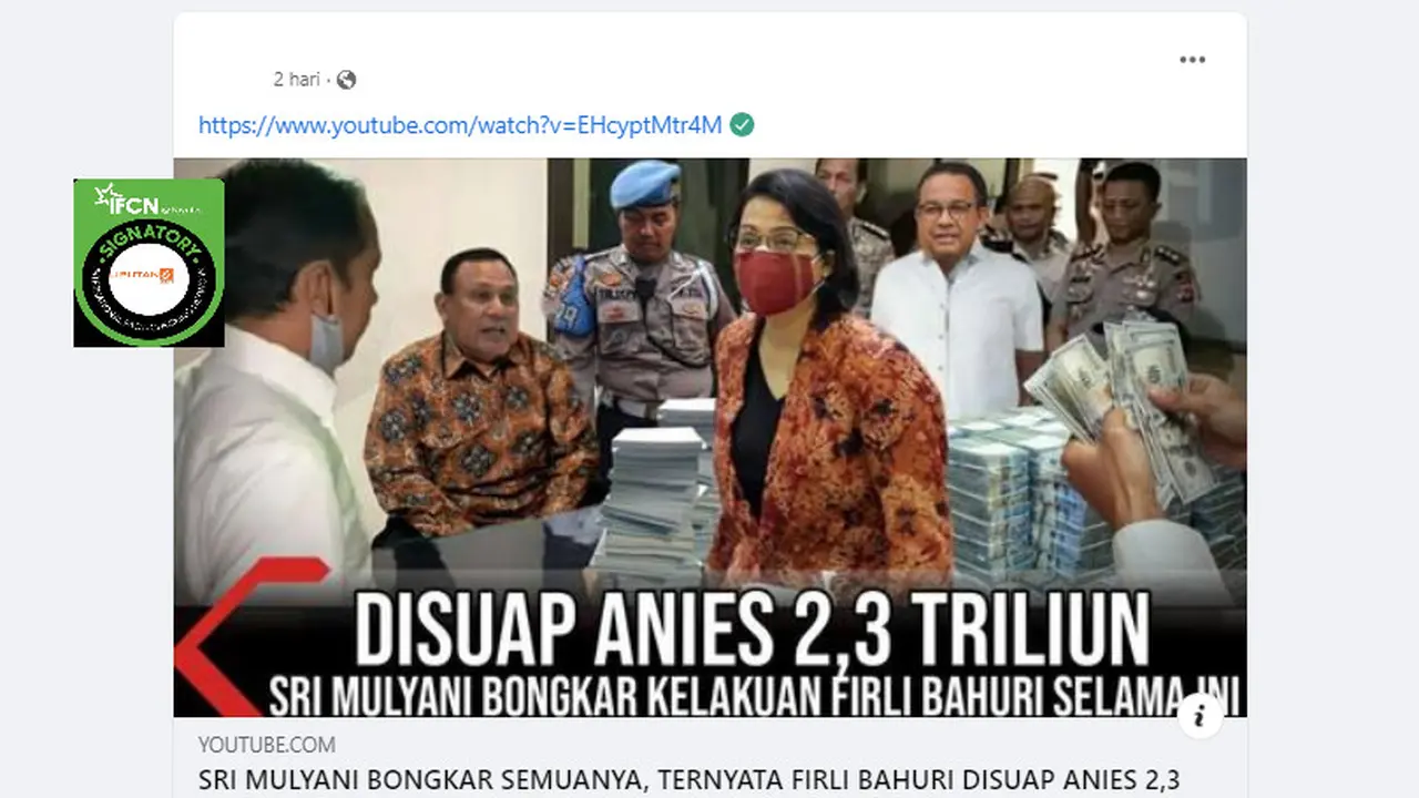 Tangkapan layar klaim Ketua KPK Firli Bahuri menerima suap dari Anies Baswedan Rp 2,3 triliun