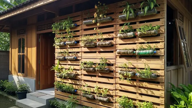 Desain Rumah Kecil dengan Tanaman Hias di Dinding
