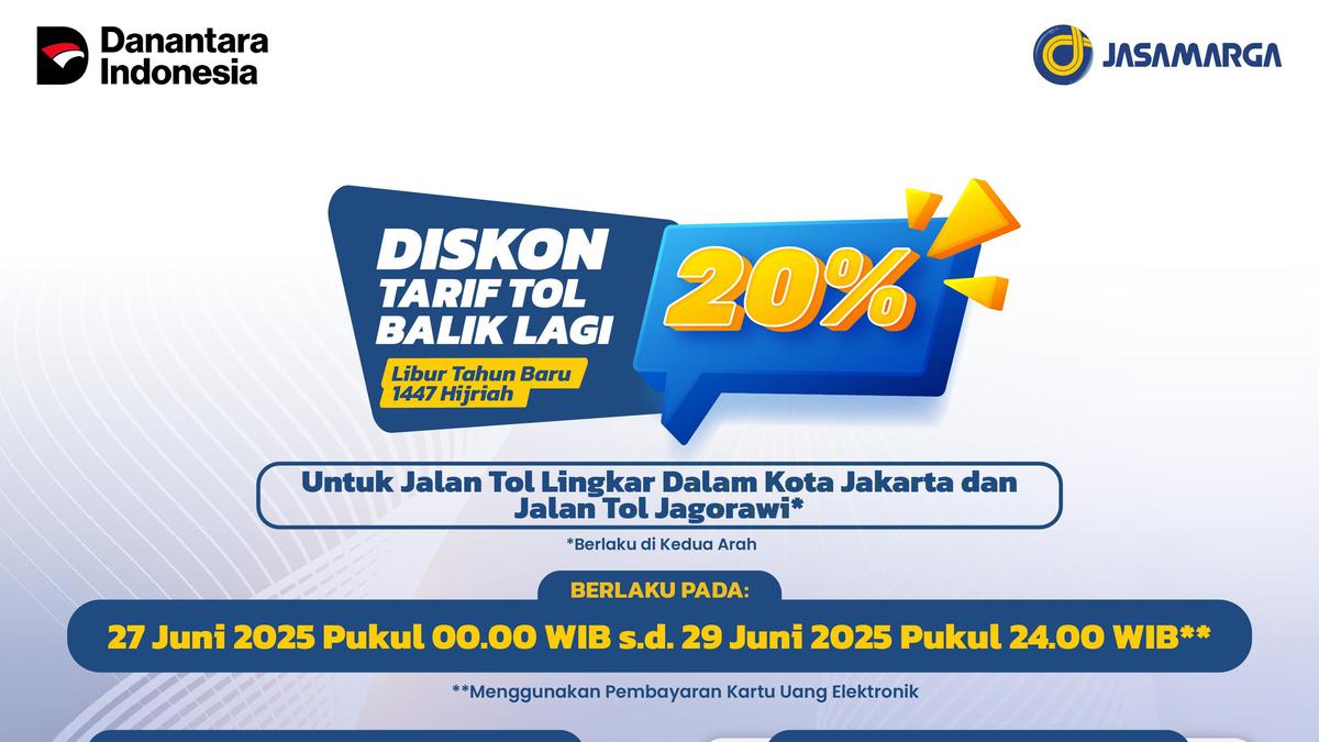 Diskon Tarif 20% Berlaku Hari Ini 27 Juni 2025, Cek Daftar Ruas Tolnya