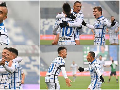 Kebahagiaan terpancar dari pemain Inter Milan usai berhasil menang telak atas tuan rumah Sassuolo pada laga Liga Italia. Pada laga tersebut il Nerazzurri menang tiga gol tanpa balas.