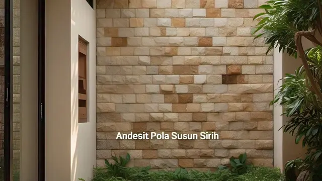 Model Dinding Depan Rumah Batu Alam Andesit dengan Pola Susun Sirih/Via Meta AI