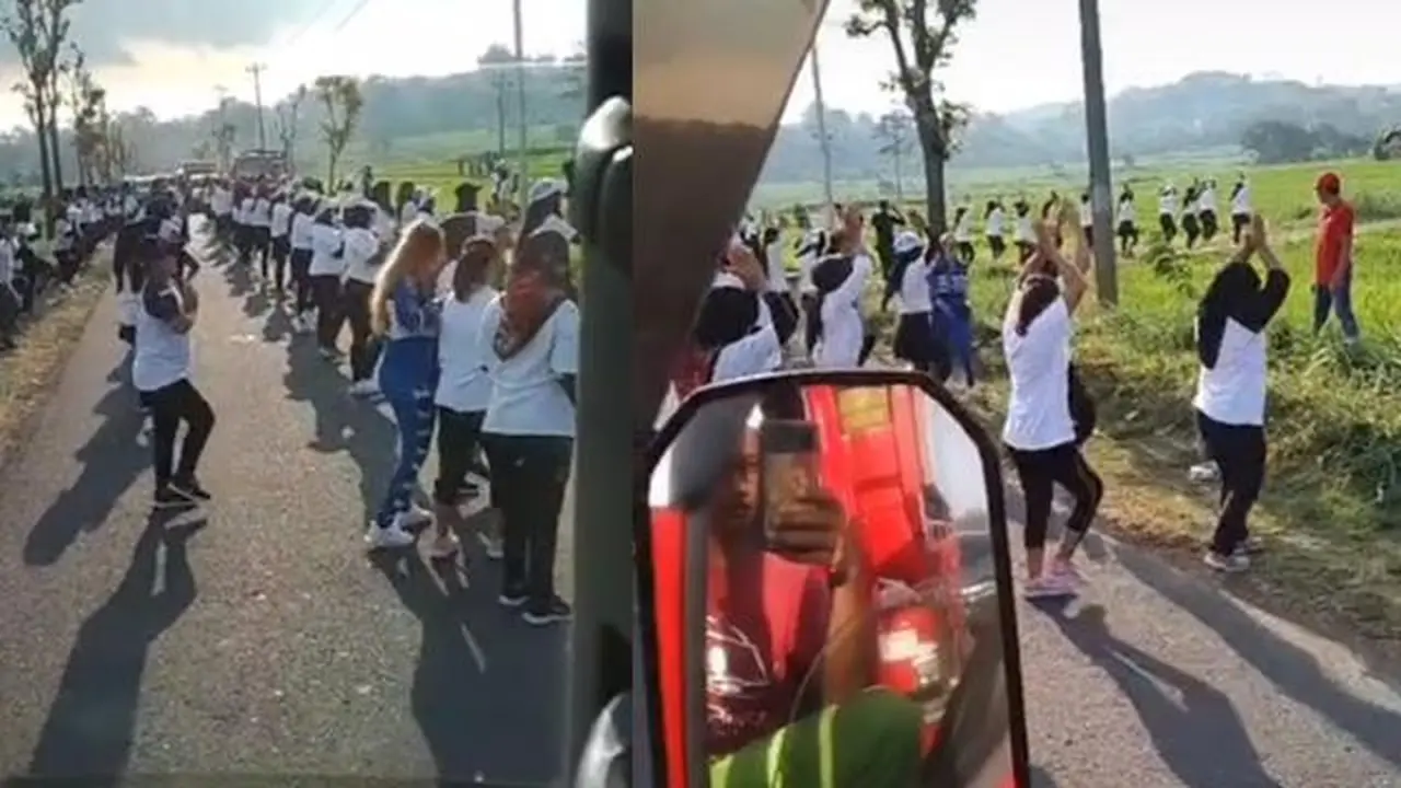 Emak-emak senam di tengah jalan (TikTok/@jantanjawasugeng)